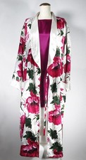 Vintage VICTORIA'S SECRET Pink Peony Long Floral Robe  Chemise Set Gold Label S