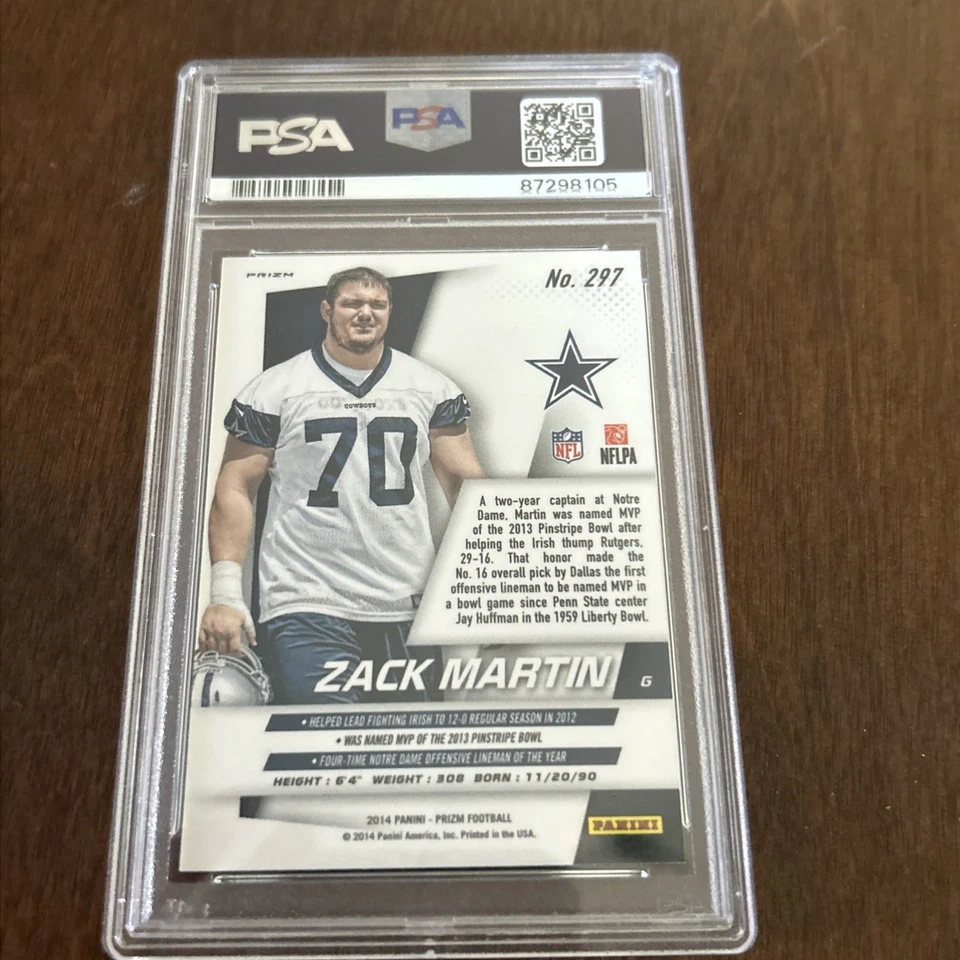 2014 Panini Prizm Zack Martin #297 Neon Green Yellow Prizm (RC) PSA 9 - Image 2 of 2