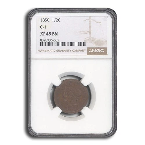 1850 Half Cent XF-45 NGC (Brown, C-1)