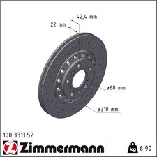 2x Zimmermann 100.3311.52 Bremsscheibe für AUDI VW PHAETON A8 3D1 3D2 3D3 3D4 3