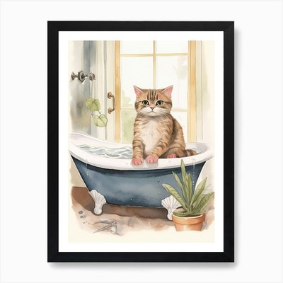 Scottish Fold Katze in Badewanne Botani gerahmtes Wandbild Poster Leinwanddruck Bild