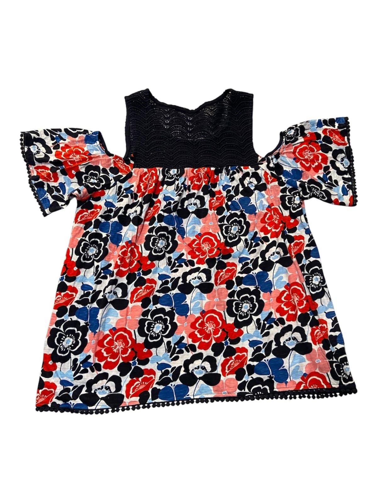 Crown & Ivy Women's Floral Top, Cold Shoulder, Large