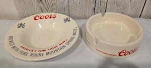 Vintage Ceramic Coors American Beer Advertising Ashtrays Set Of 2