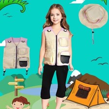 Summer Clothing Kids Explorer Vest Hat Pretend Play Costumes  Young Kids