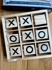 Vintage Wood Wooden Tic-Tac-Toe Game w/ Rotating Tiles Travel Camping Puzzle