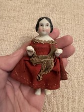 Antique 1850s Frozen Charlotte China Doll 3.5 Original Dress Early German