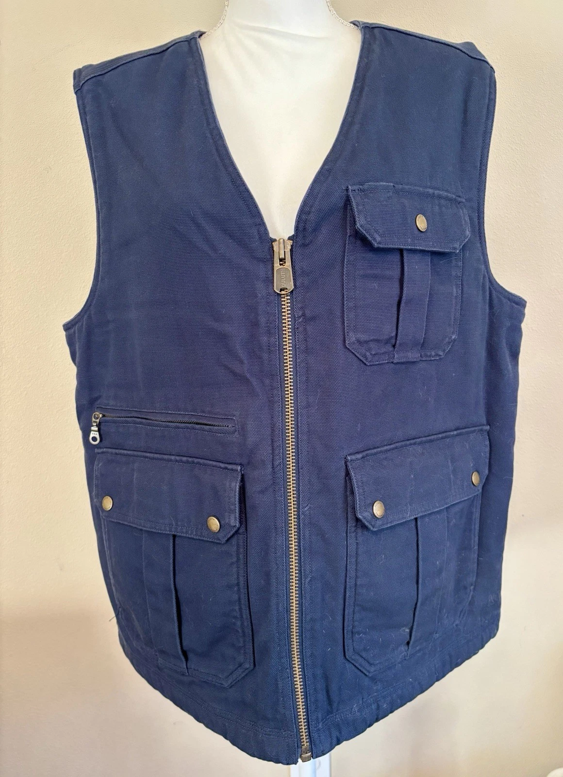 Duluth Trading Vest Mens Size Large Canvas Sherpa Fleece Lined Zip Up Navy Blue