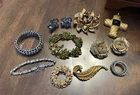 Vintage Rhinestone Jewelry Lot Brooch Pin Pendant Bracelet Costume Earrings
