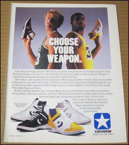 1986 Larry Bird Magic Johnson The Converse Weapons Print Ad Shoe Advertisement - Picture 1 of 7