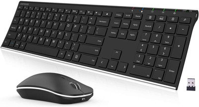2.4G Wireless Keyboard and Mouse Combo Stainless Steel Ultra Slim Full Size Keyb
