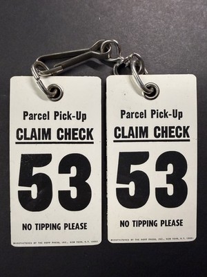 Vintage 1960s Jewel Grocery Parcel Pick-Up Claim Check Tag No Tipping #53