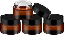 TUZAZO 1oz Glass Jars with Lids, 4 Pack Small Amber Glass Jars with Inner Liners