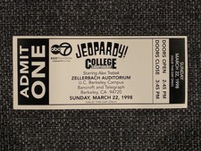 Jeopardy! College Championship Tournament Ticket 1998 TV Game Show Alex Trebek