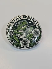Stay Weird Button Pin Frog Playing Banjo