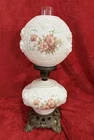 Vintage Gone with the Wind Hurricane Double Globe Wild Roses Lamp Milk Glass