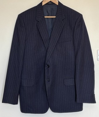 Vintage DAKS Simpson London Anzug Sakko 44 L Blau Schatten Nadelstreifen Kammgarn Wolle