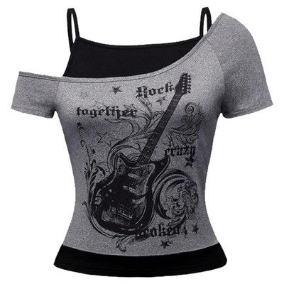 Y2K Gothic T-Shirt Top Crop Top Asymmetrisch Grunge T Shirt Emo Harajuku
