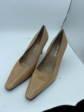 Nine West Shoes Womens Size 7 Beige Square Toe Mid Heel Dress Pumps Classic