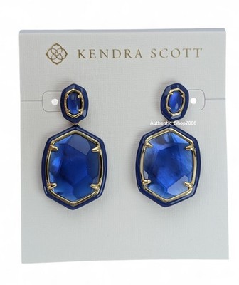 New Authentic KENDRA SCOTT Brand Cobalt Blue Illusion Daphne Frame Drop Earrings
