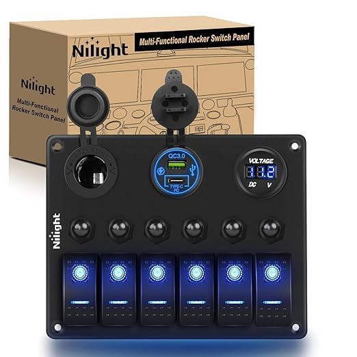 6 Gang Rocker Switch Panel Waterproof Pre-Wired Aluminum Typ