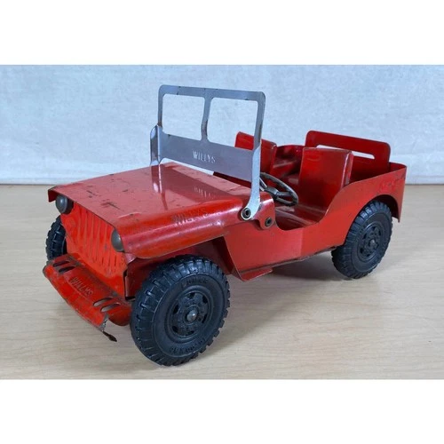 1950s Vintage Pressed Steel Red Toy Marx Lumar Willys Jeep