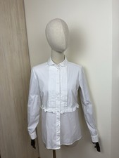 RED VALENTINO White Shirt Blouse Ruffle Pleated Cotton Button Up Slim Fit XS S