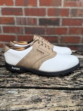 FootJoy GreenJoys Sz 12W White & Tan Leather Saddle Oxfords Spiked Golf Shoes M6