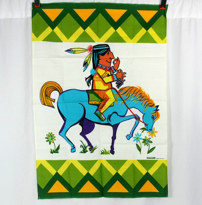 Vintage NEW Bassetti Native American Cotton Linen Large Tea Hand Towel 1960s MCM