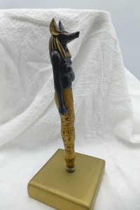 Ancient Egyptian Anubis God Statue Pen Figurine Collectible on Base C1
