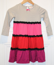 Hanna Andersson long sleeve cotton dress, pink red lavender, size 110 / 4T