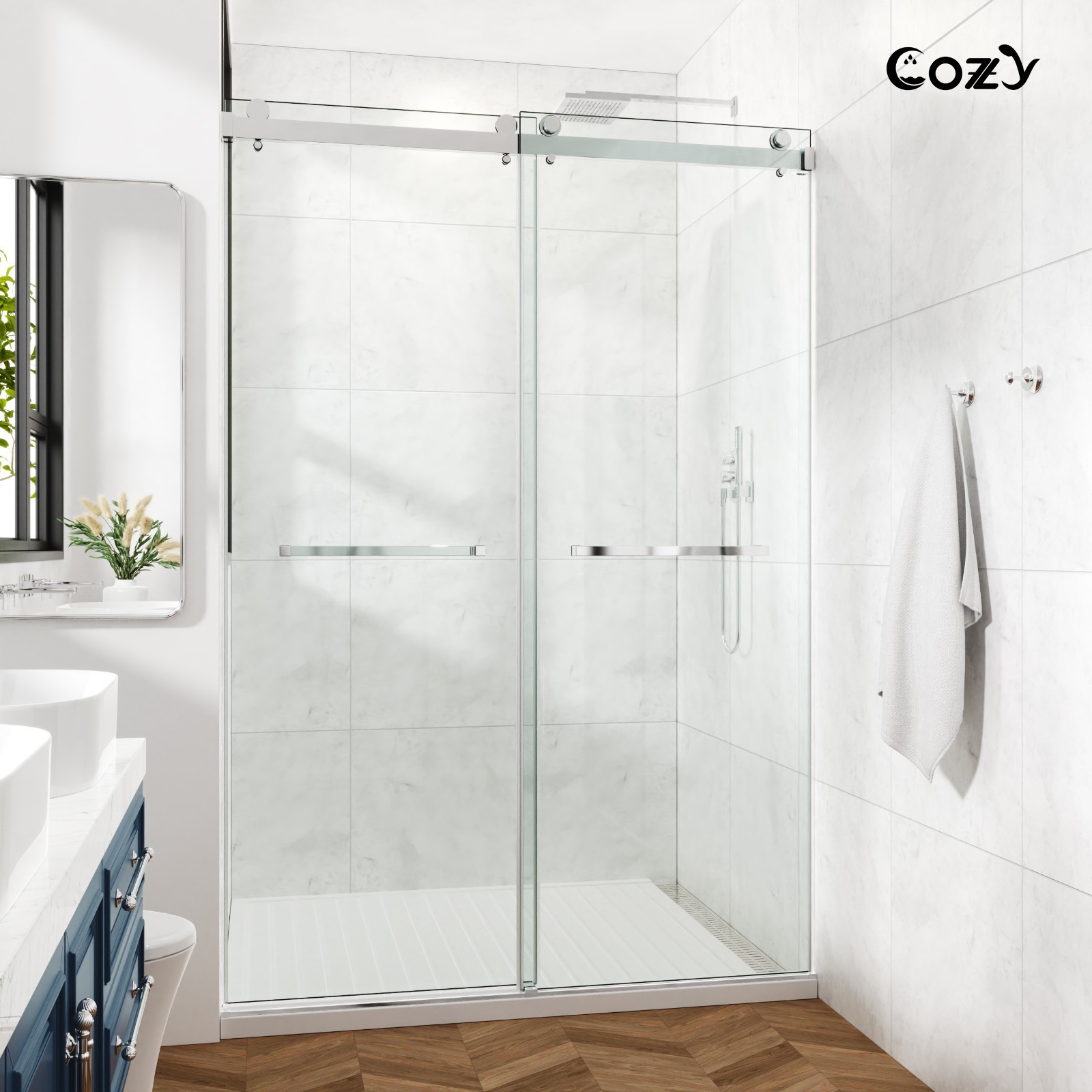 44-49" W X 60" H Frameless Double Sliding Shower Tub Door with 3/8" (10mm) Clear