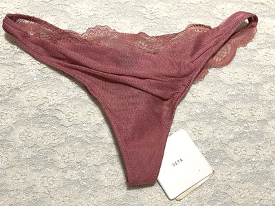 La Perla Cocktail Collection M Silk Lace Thong Panty Dusty Rose Pink
