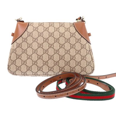 GUCCI GG Emblem Small 2WAY Shoulde Bag Handbag Leather Brown Gold