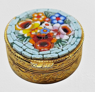 Italian Micro Mosaic Vintage Hinged Pill/Trinket Box Floral Design