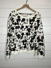 Disney Mickey Mouse Large All Over Print White Crewneck Sweatshirt Disneyland