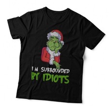 Surrounded by Idiots Grinch Tee, Grumpy Santa Hat Holiday, Funny Christmas