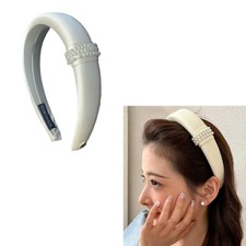 Padded Pearl Headband for Women Girls Puffy Headbands Satin Comfortable White