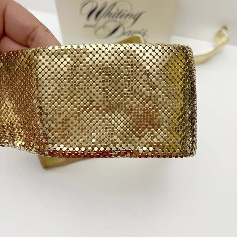 Cinturón corbata de cuero de malla metálica dorada vintage Whiting & Davis para mujer SM/MED Foto 4 de 4