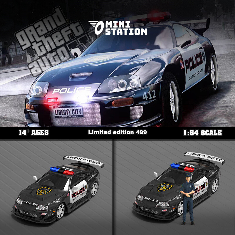Mini Station 1:64 Supra A80Z GTA Police Car Diecast Model
