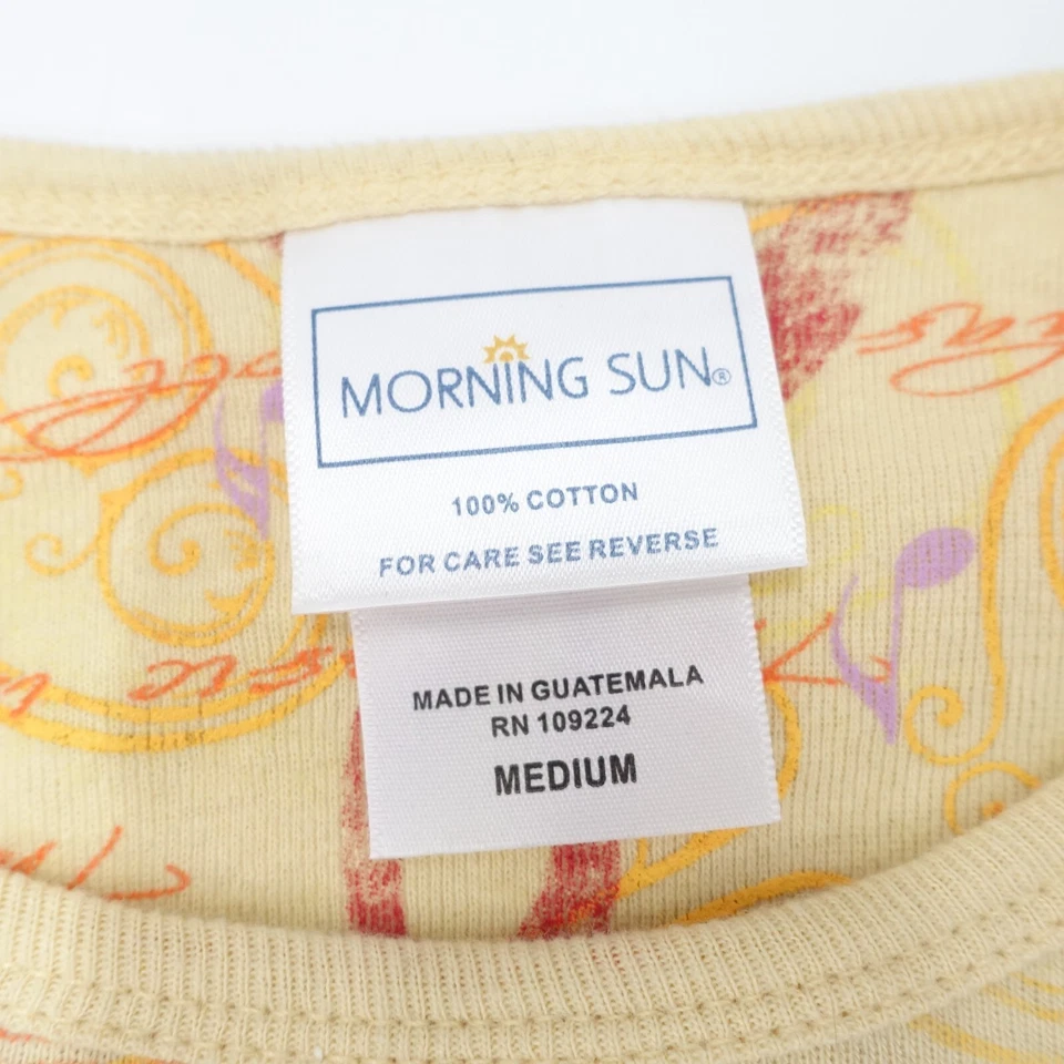 Top para mujer My Morning Sun mediano amarillo estampado musical algodón manga larga pulóver Foto 3 de 4