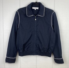 St. John Sport by Marie Gray Black Zip Up Bomber Jacket White Stitching Trim P