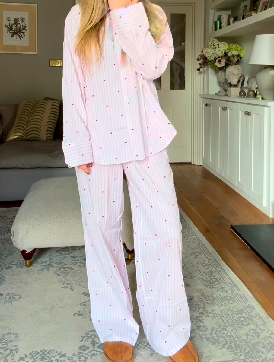 H&m Striped Pink Pjs Stars Printed Loungewear Set