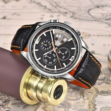 PAGANI DESIGN Mens Luxury Chronograph Military Watch Leather Band Quartz Watches