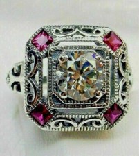 3CT Round Cut Diamond Art Deco Vintage Antique Jewelry Ring 14K White Gold Over
