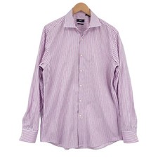 HUGO BOSS Button Up Shirt Men White Purple Striped 100 Cotton Slim Fit Collared