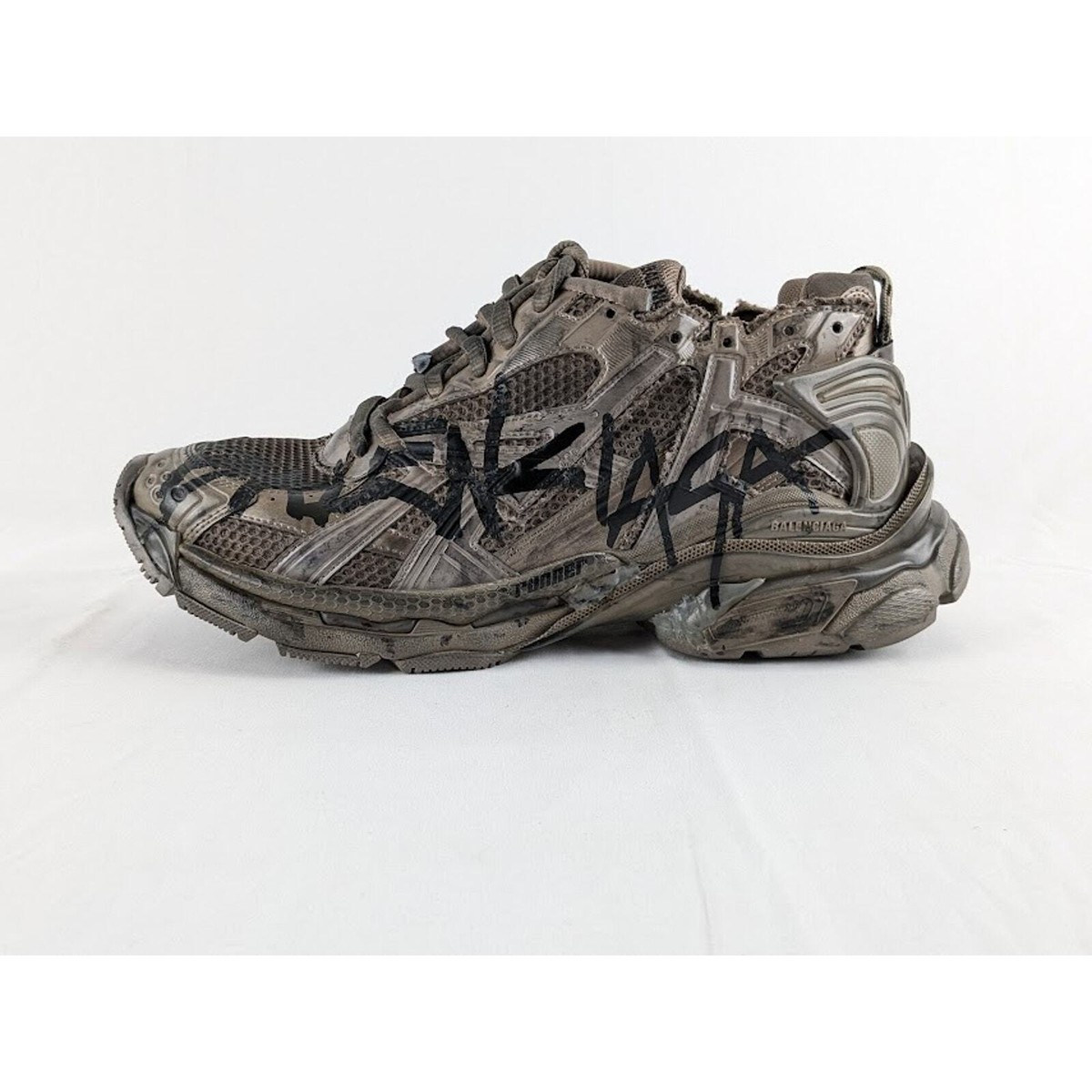 Balenciaga Monocolor Graffiti Mesh Runner in Dark Taupe/Black BNWB