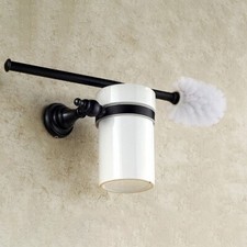 Oil Rubbed Bronze Wall Mount Bathroom Toilet Brush Holder Set Ceramic Cup eba827