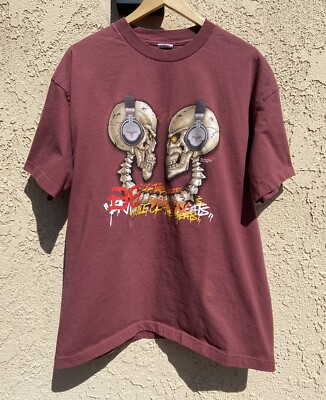 Vtg 90s Benzene Street T Shirt Sz Xl Graffiti Skull Headphone Grunge Punk DJ