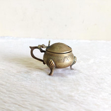 19c Vintage Hand Carved 3 Legs Brass Royal Inkwell Rare Collectible Rich Patina