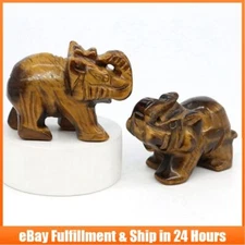 Natural Tiger's Eye Gemstone Quartz Crystal Elephant Carved Energy Mini Decor US